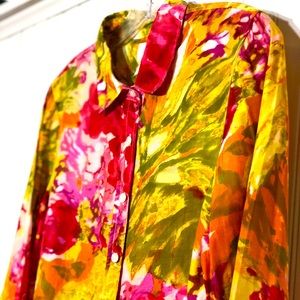 Pink/Green Button Up Floral Blouse, Medium